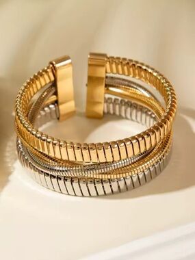 Anthropologie Two-Tone Gold and Silver Wrap Cuff Bracelet
